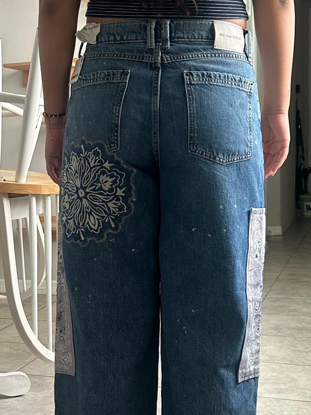 Free People Blue Patchwork Paisley & Sun Wide-Leg Jeans - Picture 5 of 7